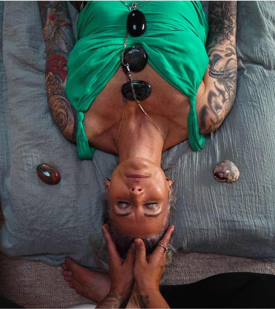 Crystals placed along the body during a reiki session